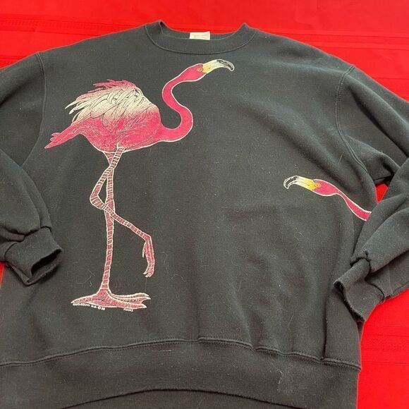 Harlequin N.G. 88 VTG Black Flamingo Sweatshirt Size XL 46-48 - Picture 2 of 8